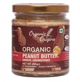 Organic Origins Peanut Butter. Smooth. Unsweetened  Glass Jar  200 grams